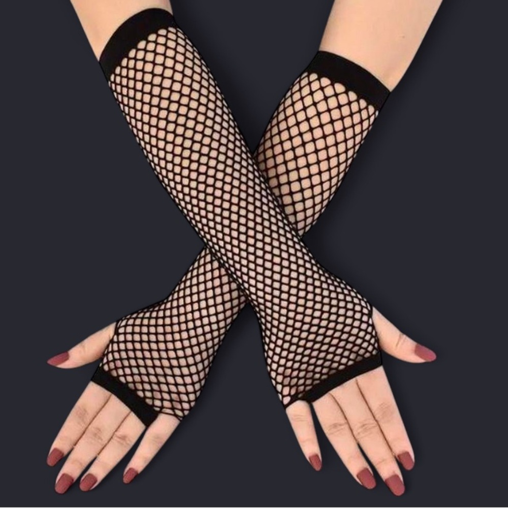 Black Gothic Fingerless Ladies Fishnet Gloves Women Emo Gloves Stretchy